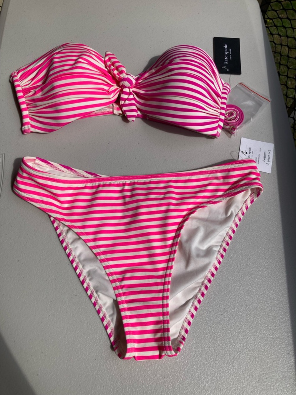Kate Spade Radiant Pink Purple White Stripe Bandeau Bikini